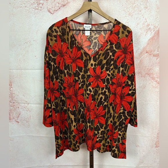 NEXXEN USA vintage leopard statement top size 3X maximalist 80's glam floral - Picture 1 of 5